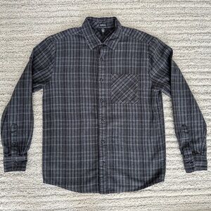Men’s Volcom “True To This” Grey Plaid Button Up Shirt, Sz S